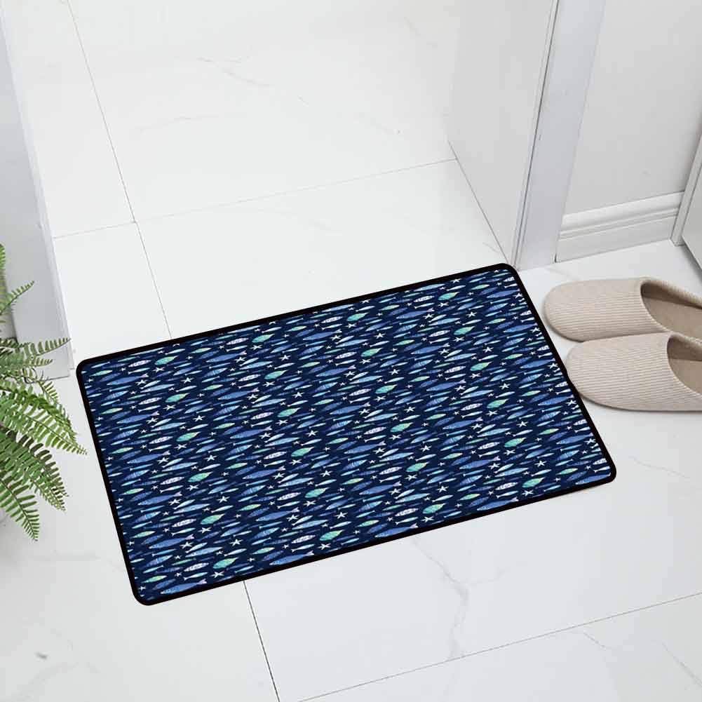 Fishes Indoor Outdoor Welcome Mat Holiday Doormat Silhouettes of Aquarium Animals in Watercolor Effect Marine Life for Entry and High Traffic Areas, 35 x 23.5 inch Blue