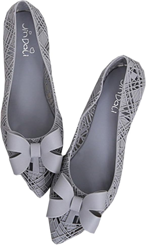 Vokamara Women Hollow Out Pointed Toe Jelly Ballet Slip on Flat Shoes with Bow