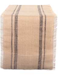 DII CAMZ38407 Mineral Border Burlap Table Runner, 14 x 72, Double Stripe Gray