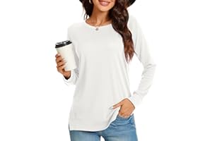 TAOHUADAO Women's Long Sleeve T-Shirt Side Split Tunic Tops for Leggings Loose Crewneck Sweater