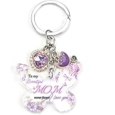 SHTALHST Acrylic Butterfly Keychain for Mom,Mom Never Forget I Love You,Mother Day Birthday Gift from Daughter or Son