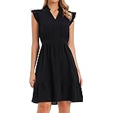 Allegra K Summer Sleeveless Dress for Women 2026 V Neck Elastic Waist Flowy Ruffle Hem Short Dresses