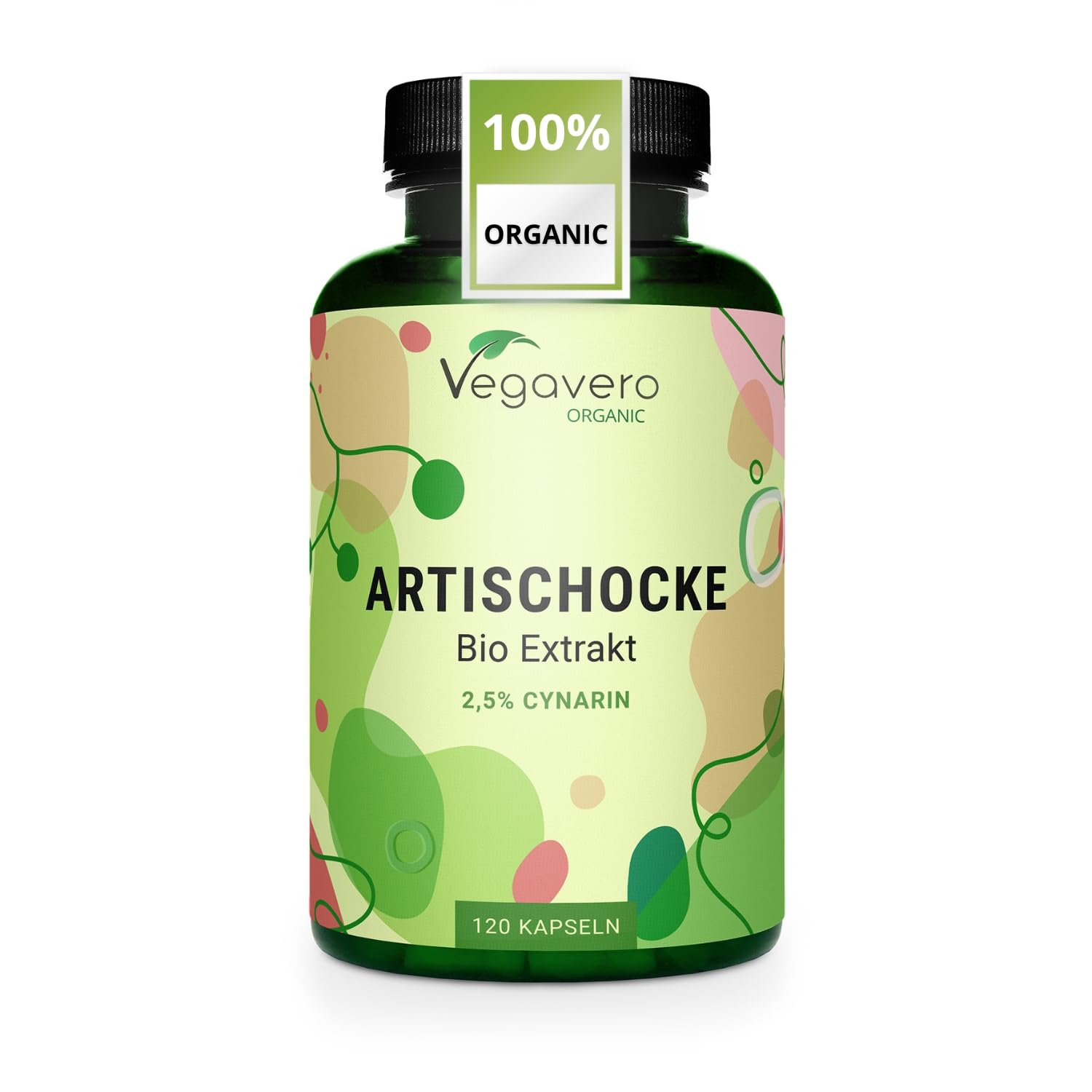 Vegavero Organic Artichoke 40,000 mg 20:1 High Strength Extract | Without Leaf Fibre or Inulin | 2.5% Cynarin | NO Additives, Lab-Tested | 120 Capsules | Vegan