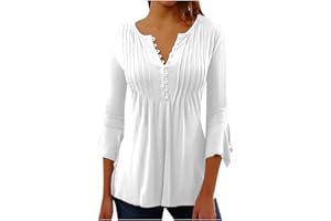 DOUBLELIFT Womens Tops 3/4 Length Sleeves Tunic Vintage Graphic Tees Boho Blouses for Women Casual Floral Print Womens Shirts