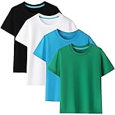 Gihuo Boys Girls Cotton T-Shirts Basic Crew Neck Short Sleeve Tees 4 Pack Multipack for Kids 5-12 Years​​