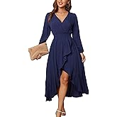 Kormei Women V Neck High Low Flowy Boho Dots Long Sleeve Party Long Maxi Dress