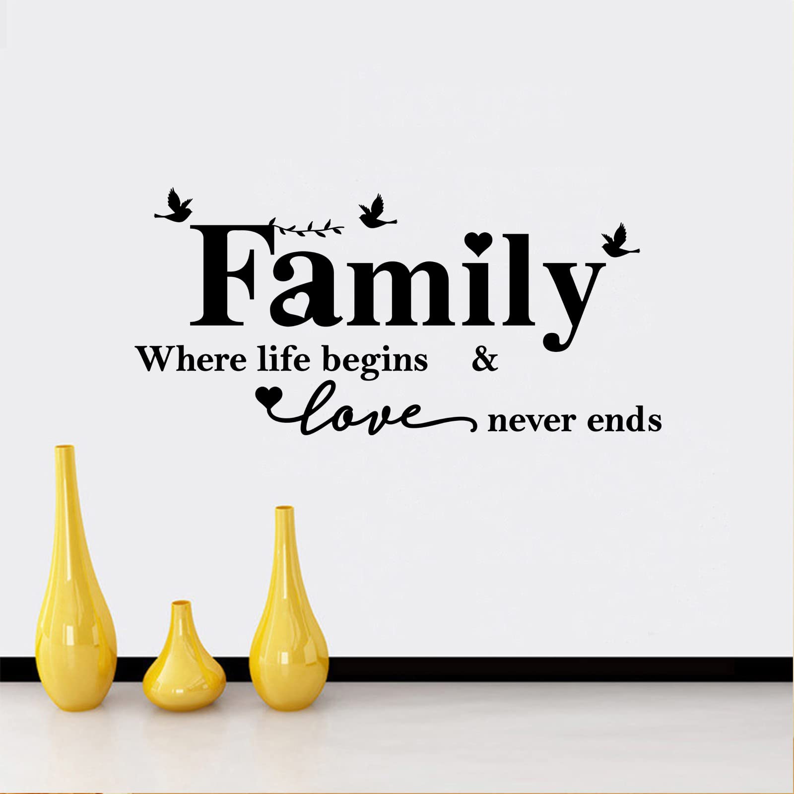 Large Family Wall Stickers Wall Art Decor Family Where Life Begins and Love Never Ends Wall Decal Removable Vinyl Decal Art Mural for Living Room Bedroom Kitchen Decoration