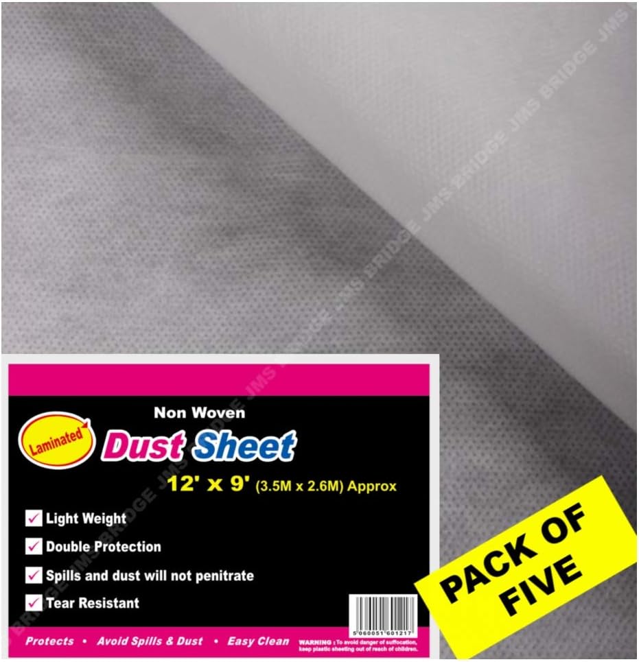 5 x Polythene Backed Non Woven Dust Sheets 12ft x 9ft / 3.50m x 2.60m (5xNW129)