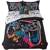 qjmiaofang Game Bedding Full for Boys Gaming Bedding Sets 6Pcs for Kids Teens Game Comforter with Sheets Soft Microfiber Video Games Bed in A Bag Console Design Bed Set with Gamepad and Headset Sheet