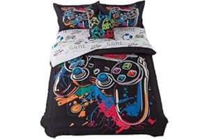 qjmiaofang 6 Pieces Gamer Comforter Set for Boys Gaming Bedding Set Twin Size Kids Colorful Modern Buttons Video Game Bedding