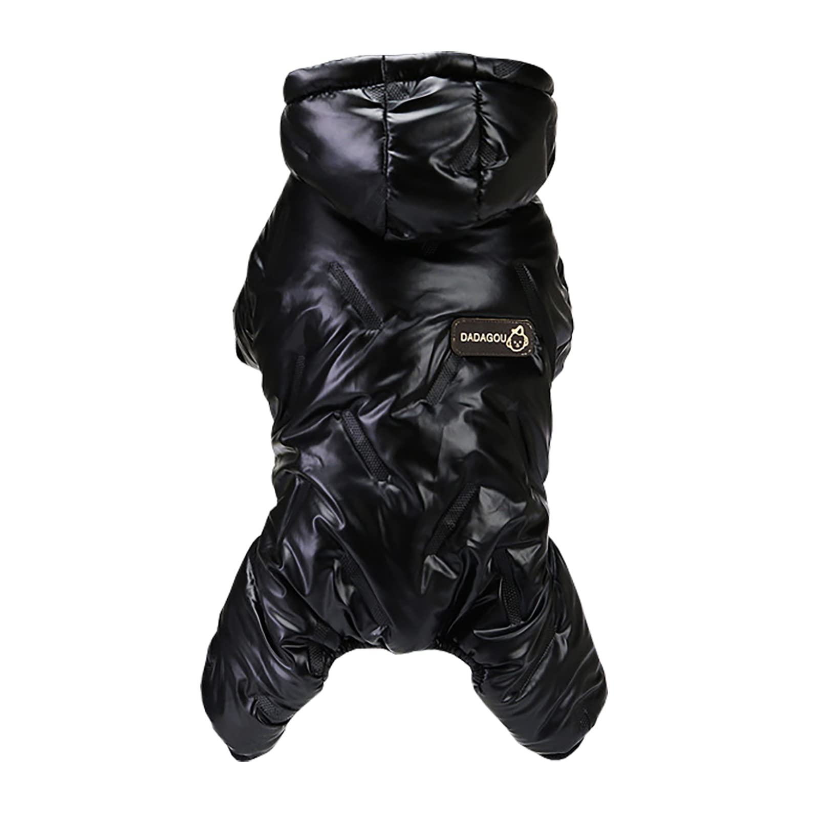 Izefia Dog Coat Windproof Jacket Cold Weather Coats 4 Legs Warm Jumpsuit Winter Thick Clothes Snow Proof Cotton Coat for Small Dog Medium Cat Black M