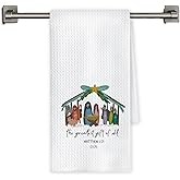Chicimln Christian Christmas Nativity Kitchen Towels, Matthew 1:21 Bible Verse Decorative Hand Towels for Bathroom, Religious Xmas Dish Tea Towel Drying Cloth for Kitchen Decor, 16x24 Inch
