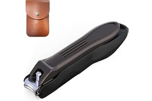 GLAMFIELDS Nail Clippers with No Splash Storage Box, Large Fingernail Toenail Clipper Detachable Easy Clean Nail Cutter Trimmer with Nail Files for Men & Women, Leather Case Packed(Black -1Pack)