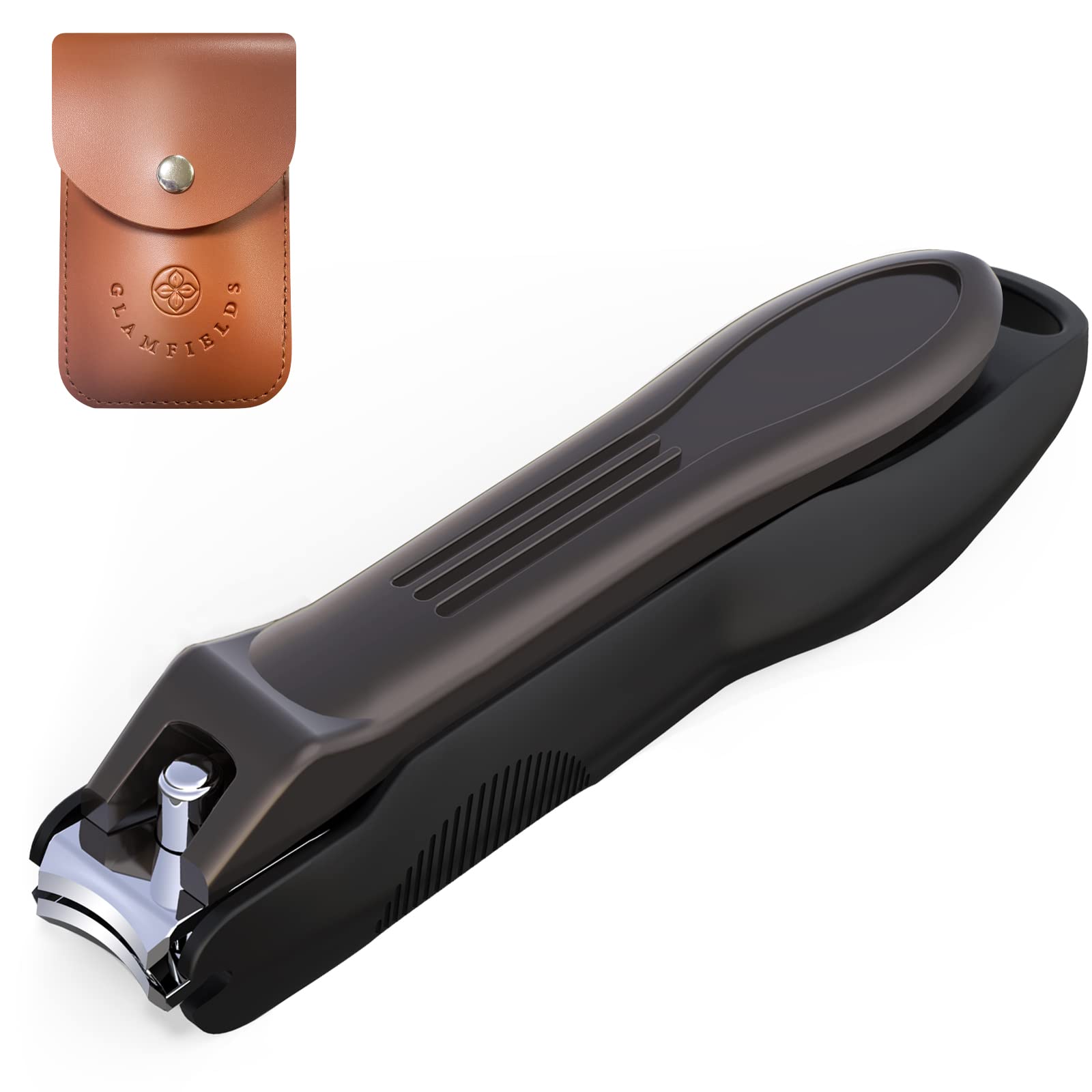 Photo 1 of GLAMFIELDS Nail Clippers with No Splash Storage Box, Large Fingernail Toenail Clipper Detachable Easy Clean Nail Cutter Trimmer with Nail Files for Men & Women, Leather Case Packed(Black -1Pack)