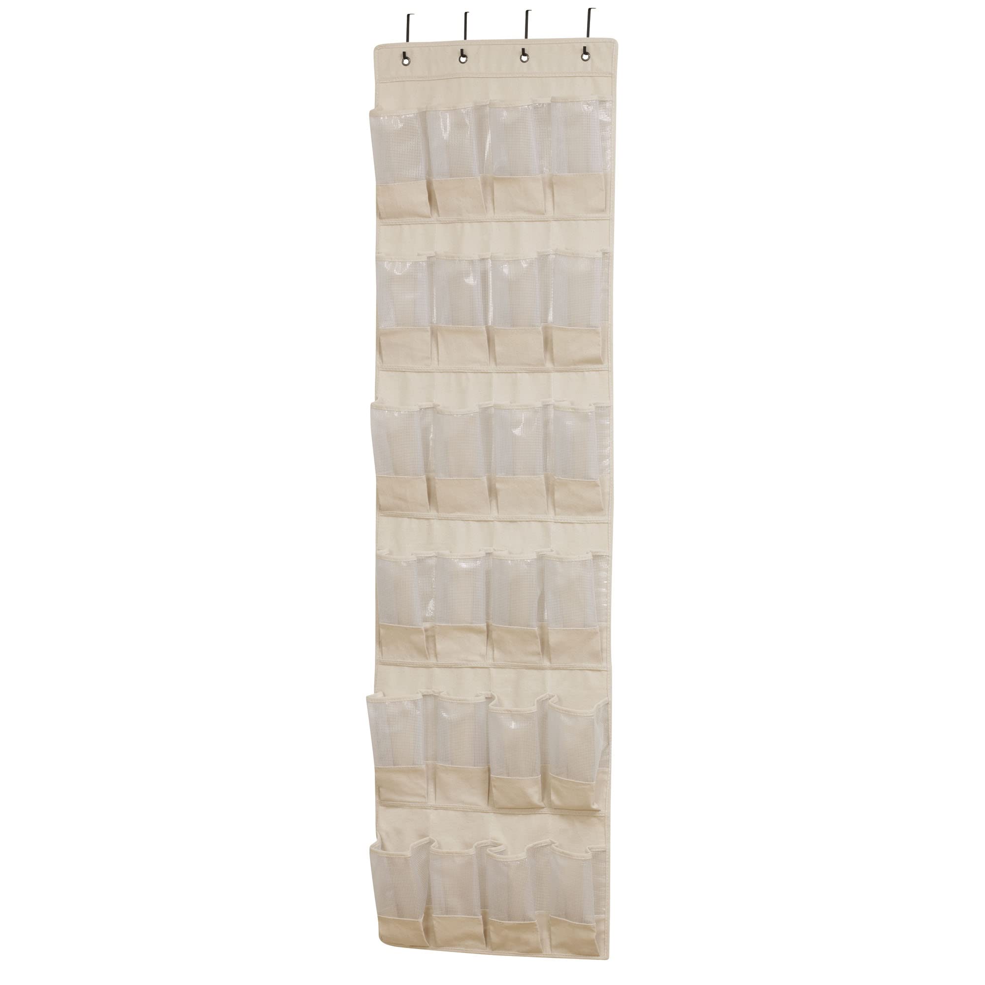 Household Essentials 3382-1 Cotton Canvas Over The Door Shoe Organizer with 24-Pocket, Natural