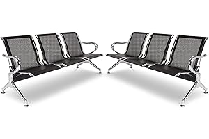 kinbor Waiting Room Chairs - Durable Black Reception Bench with Armrests, 3-Seat Office Reception Guest Chairs for Office, Hospital, Airport, Bank & Lobby (Set of 2)
