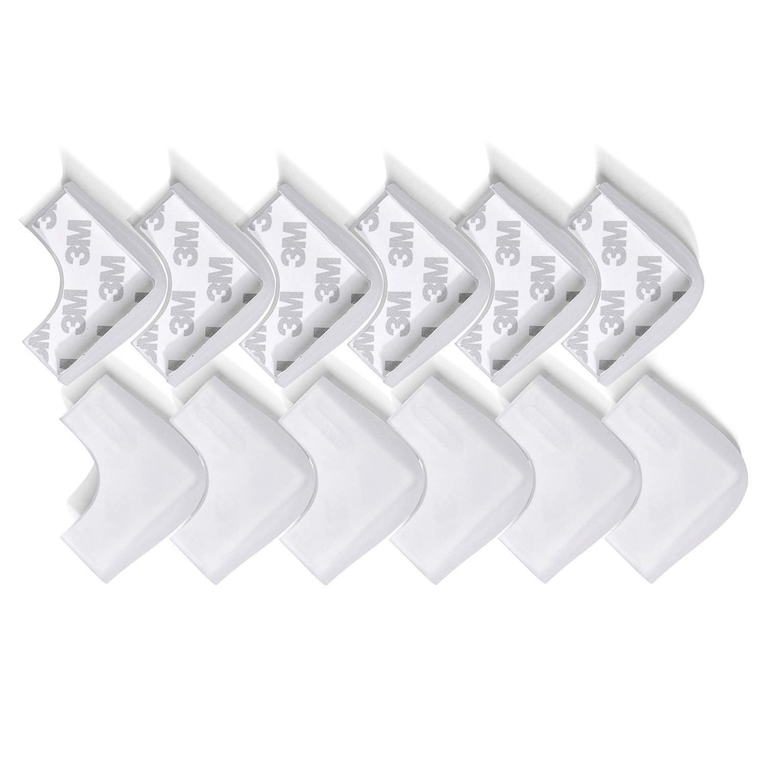 LONGFITE Baby Safety Corner Protectors 12 Pack, Right Angle, Strong Adhesive Pre-taped, Food Grade Silicone Table Corner Guards for Kids (semitransparent white)