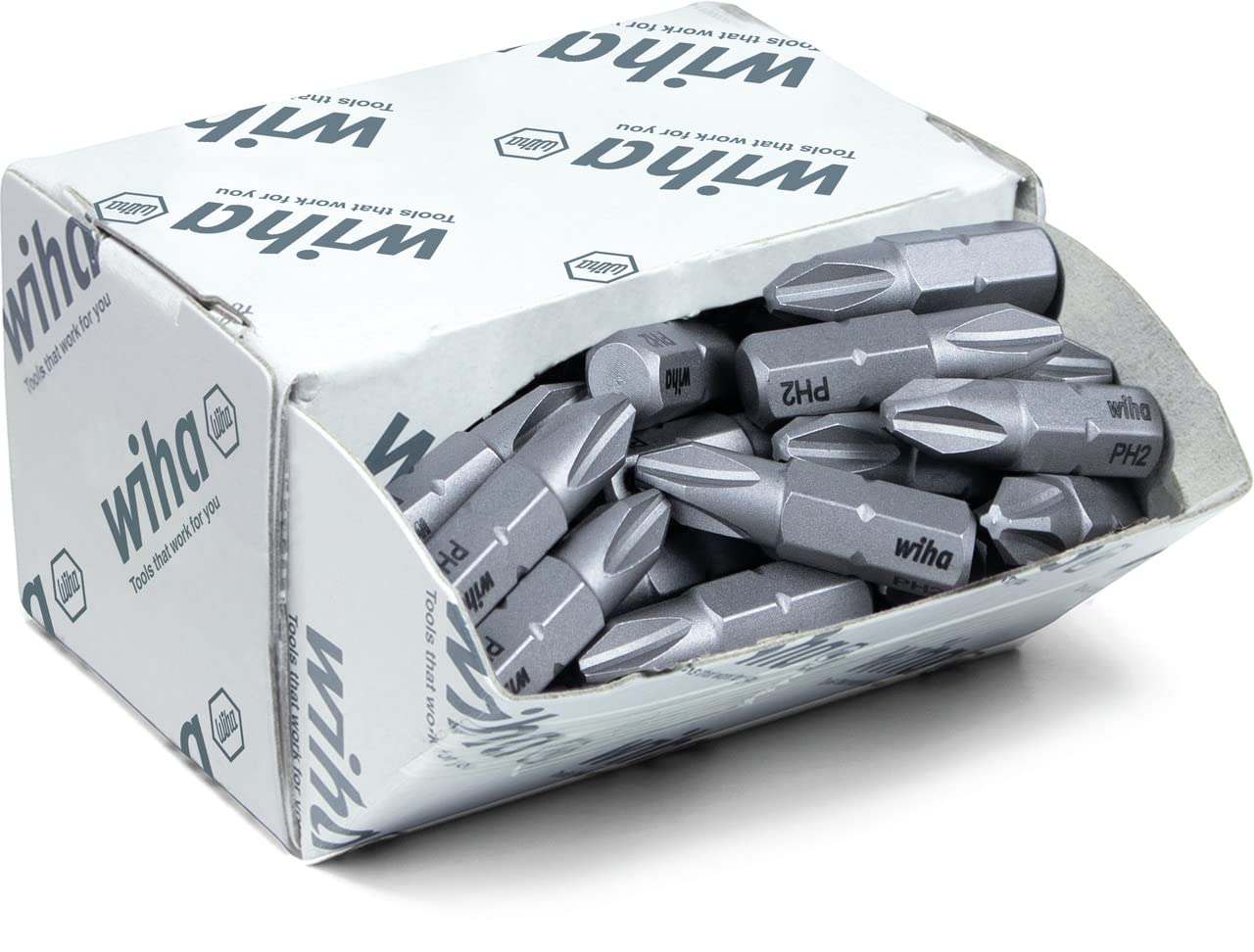 Wiha Phillips PH2 Screwdriver Bit Set – 50 Pieces, 25mm, 1/4" C6.3, Standard 25mm Bits – Perfect for Professionals