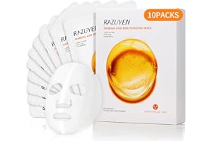 RAZUYEN Face Mask 10 Packs, with Hyaluronic Acid & Peptides to Support Skin's Collagen, Anti-wrinkle, Anti-aging, Facial Skin