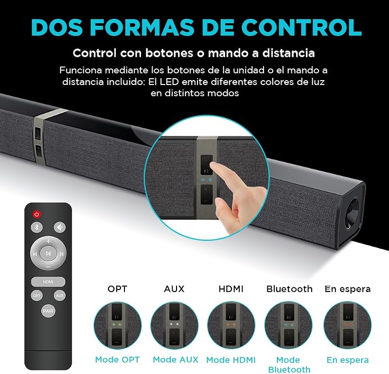 Barra de som de TV 2.0, barra de som separável 2 em 1 de 32 polegadas para dispositivos TV com 3 modos de equalização e 3 sons surround, ARC/Óptico/AUX, 1pcs — foto 5 de 8