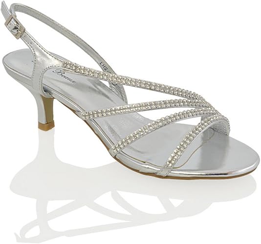 Essex Glam Womens Diamante Mid Heel Bridal Shoes Ladies Prom Party