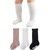 MKYSZLT Baby Knee High Socks Cotton Grip Baby Stockings Non Slip Long Tube Ruffle Socks for Newborn Infant Toddler Girl Boy