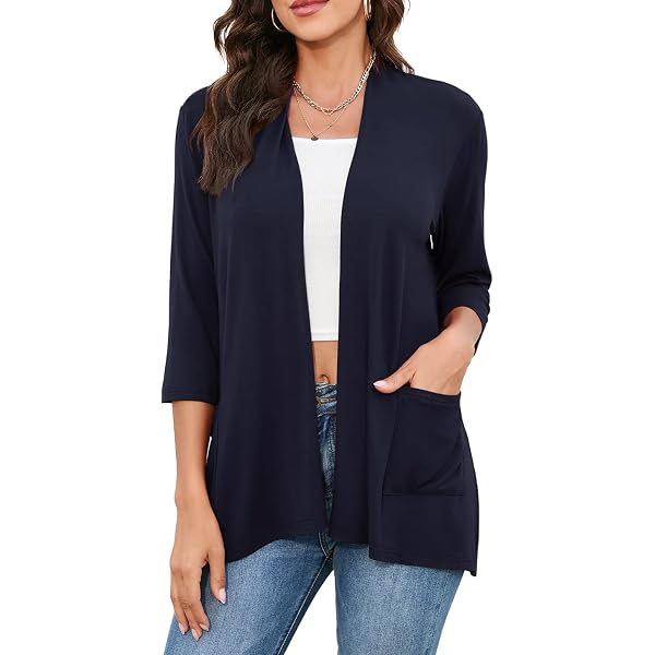 thumbnail image 2 of Dezsed Womens Casual Lightweight Cardigans With Pockets 3/4 Sleeve Open Front Cardigan Soft Long Cardigans Sweater Black L On Clearance 2 of 11