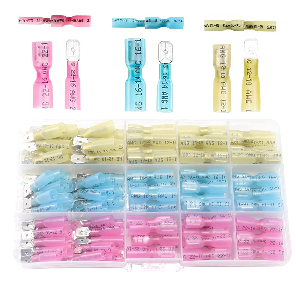 Ruidee 120PCS Heat Shrink Spade Connectors,Female and Male Spade Terminlas, Quick Disconnect Connectors for Automotive Watercraft Electronics Crimp Connectors URS