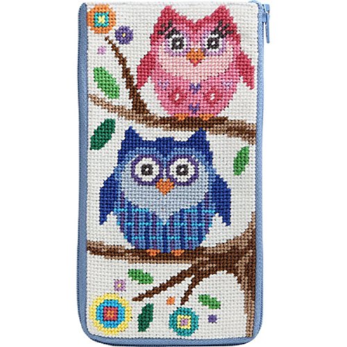 Stitch and Zip Preassembled Needlepoint Kit to Make Eyeglass or Cellphone Case Owls