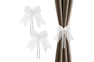 Lace Bow Curtain Tiebacks Bowknot Pearl Curtain Holdback Straps for Bedroom Wedding Curtains Decor Drapery Tie Backs White Bo