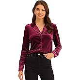 Allegra K Velvet Blouse for Women's Collared Long Sleeve Halloween Button Down Shirt Top