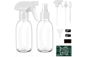 Tecohouse Glass Spray Bottles 4 OZ, Empty Small Spray Bottles 2 Pack for Essential Oils, Cleaning Solutions, Plants, Hair Mister, withDurable Nozzle, Labels, Funnel, Pipettes Clear