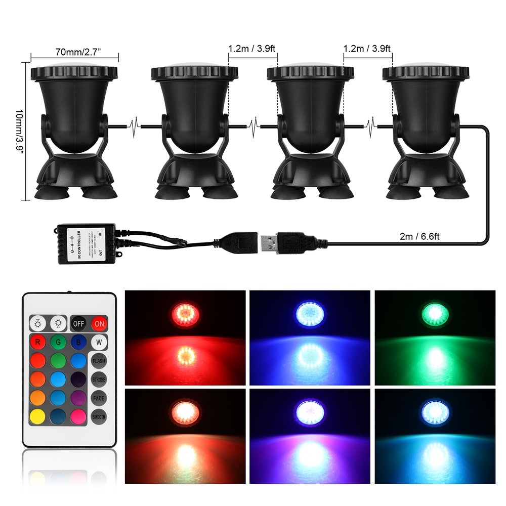 LemonBest® Remote Control RGB LED Pond Spotlight Underwater Aquarium Fish Tank Lighting AC100-240V UK Plug