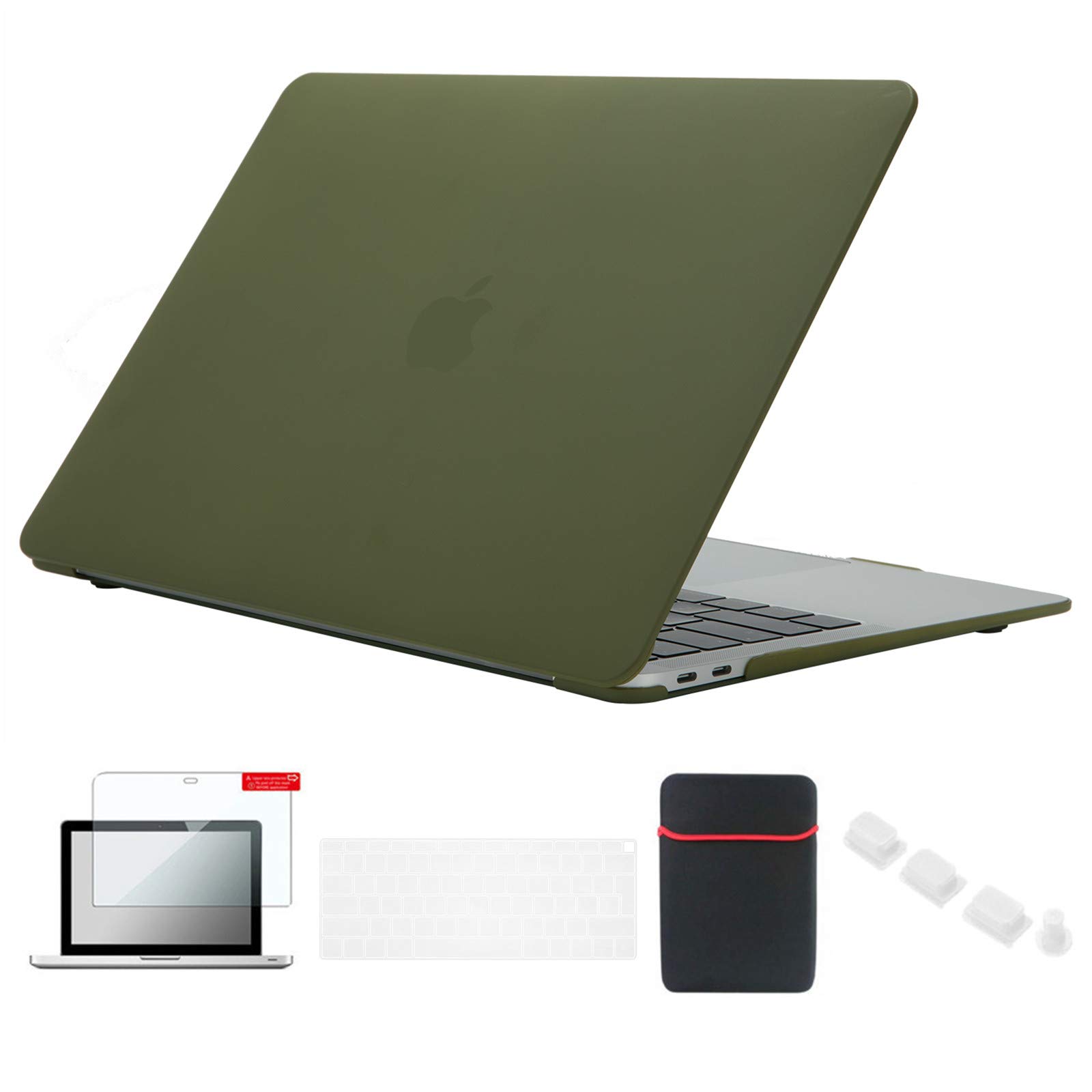 Se7enline compatible with Mac Book Air 13 Inch Case 2024 2023 2022 2021 2020 2019 2018 Hard Shell Case for 13-Inch A1932/A2337/A2179 &Sleeve,Keyboard Cover,Screen Protector,Dust Plug,Avocado Green