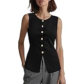 Jenbou Womens Vest Top Trendy Sleeveless Button Down Tank Tops Summer Dressy Business Casual Knit Cardigan Waistcoat