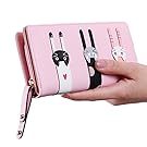 Women's Cat Wallet Multifunctional PU Leather Bifold Long Coin Purse with Zipper