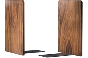 LUXDECOR Large Bookend Hold Heavy Books- 7x4x5in 1 Pack Wood Bookends for Heavy Books Heavy Duty Walnut Book Ends for Men Wood Bookends for Office Desk Non-Skid
