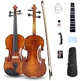 Vetimobato Handmade 4/4 Full Size Violin Set - Solid Flame Maple Back &amp; Sides Spruce Top Ebony Fittings Complete Kit with Case Bow Shoulder Rest Strings for Beginners to Intermediate Players(4/4)