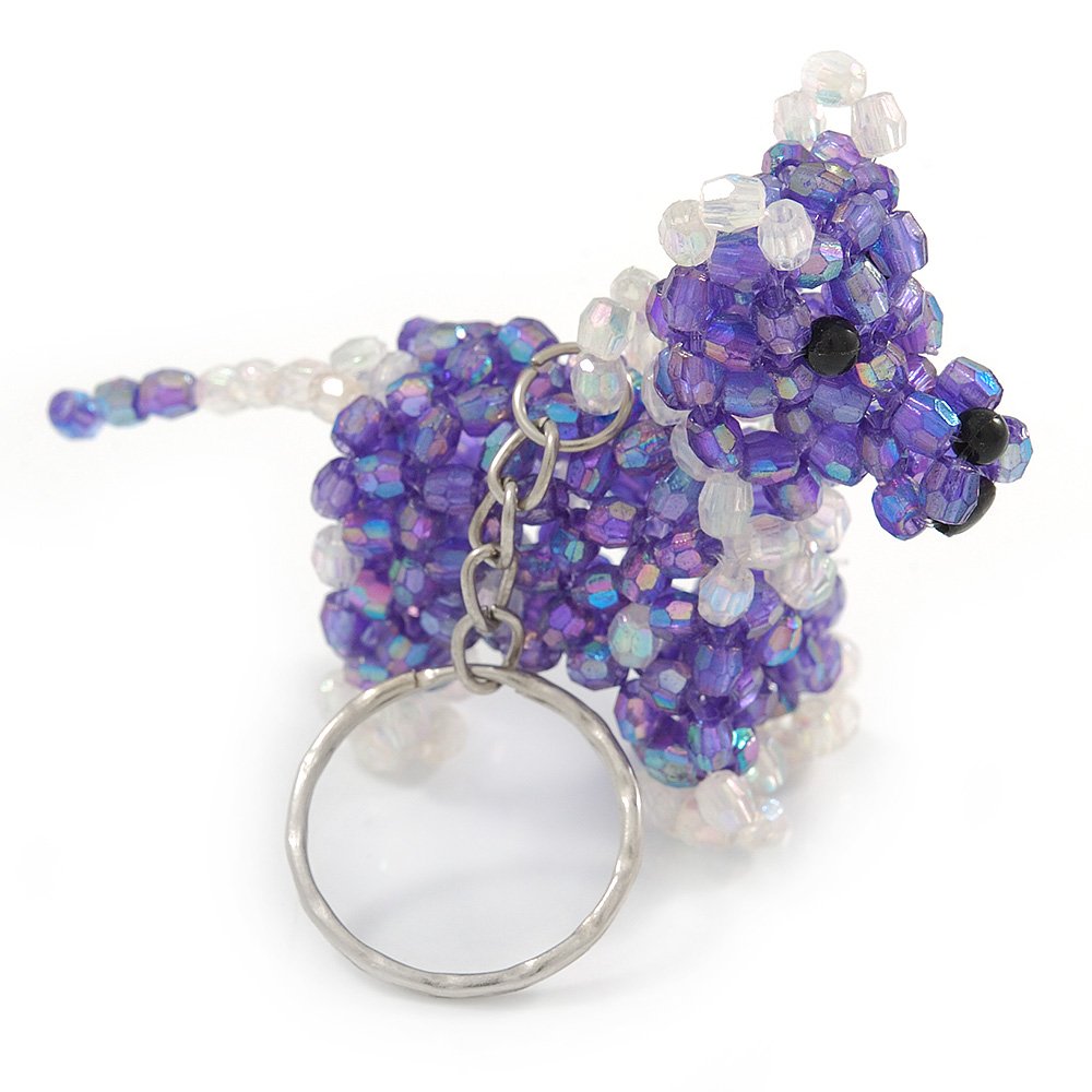Avalaya Purple/Transparent Glass Bead Scottie Dog Keyring/Bag Charm - 8cm L