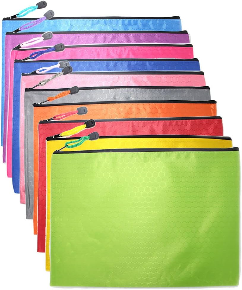 Oaimyy Waterproof Zipper File Bags Fabric Zip File Bags Football Pattern Zip File Documents Storage Bags-Random Color-B4 Size-10 Pcs