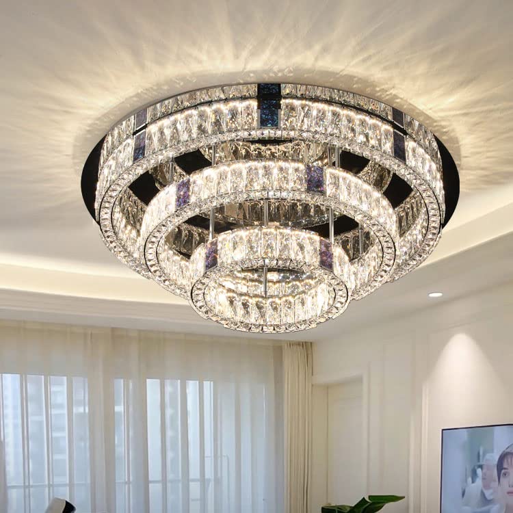 Photo 1 of IDEQUY W32'' Modern LED Crystal Chandelier 3-Tier Round Ceiling Light Fixture for Dining Room Kitchen Bedroom 3000-6000K Dimmable Lighting