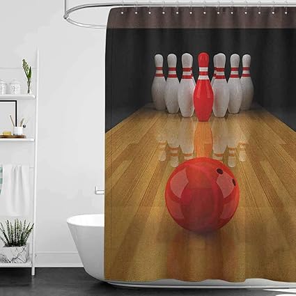 Homecoco Shower Curtains For Men Bowling Party Alley With Red