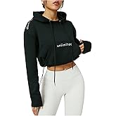Verdusa Women's Letter Print Drawstring Hoodies Long Sleeve Cropped Hooded Sweatshirts