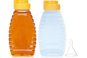 THYULIFE 2 Pack Empty Plastic Honey Bottles with Funnel, 180ml Squeeze Honey Jars Leakproof Honey Dispenser No Drip Lids Condiment Container for Ketchup Mustard Salad Dressing Sauce Syrup Oil Epoxy, BPA Free