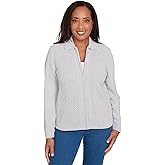 Alfred Dunner Women's Petite Zip-Front Chenille Collared Cardigan