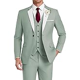 HUUTOE Men's 3 Piece Suits Slim Fit, Wedding Groomsmen Prom Business Suit, One Button Blazer Jacket Vest and Pants Tuxedo Set
