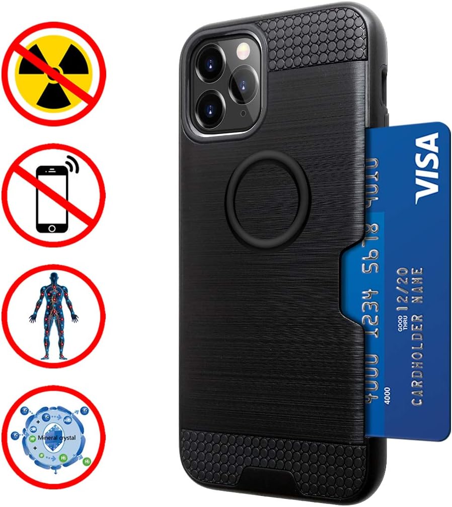 YUEKAI Radiation Protection iPhone 11 Pro Case, Wallet Card Holder Cover, Anti Radiation 99% EMF Protection, Negative Ion Energy, Full Body Double Protection for Apple iPhone 11 Pro 2019 (Black)