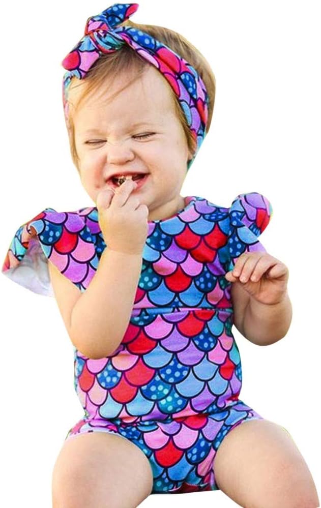 Kids Girls One -Piece Sling Tankini Mermaid Swimsuit Bathing Suit +Headbands Swimwear Set