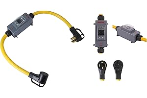 ONETAK NEMA 14-50P to 14-50R with Hydraulic Magnetic ON Off Switch Current Protector 120V/240V 50 Amp 4 Prong Male Plug to 4 Prong Female Outlet Receptacle Extension Cable Power Cord Adapter (4FT Switch)