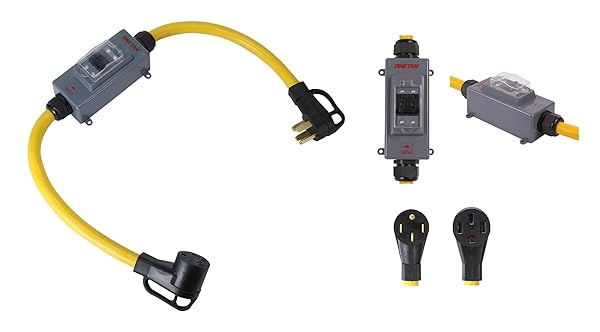 NEMA 14-50P TO 14-50R WITH HYDRAULIC MAGNETIC ON OFF SWITCH CURRENT PROTECTOR 120V/240V 50 AMP 4 PRONG MALE PLUG TO 4 PRONG FEMALE OUTLET RECEPTACLE EXTENSION CABLE POWER CORD ADAPTER (15FT SWITCH)